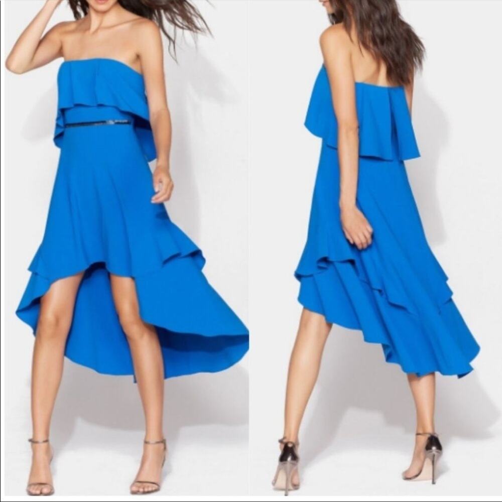 Halston Heritage cobolt blue strapless flounce beaded high low dress NWT 2